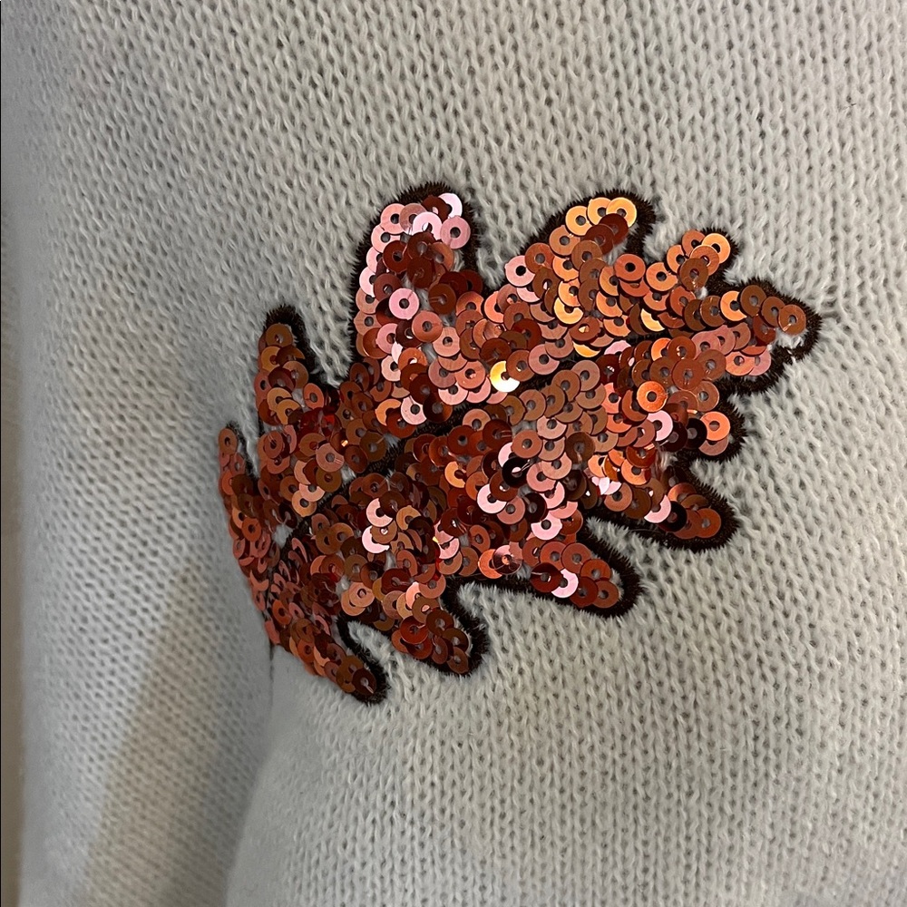 SHEIN White Sweater with Sequin Leaf Accents - Picture 4 of 12